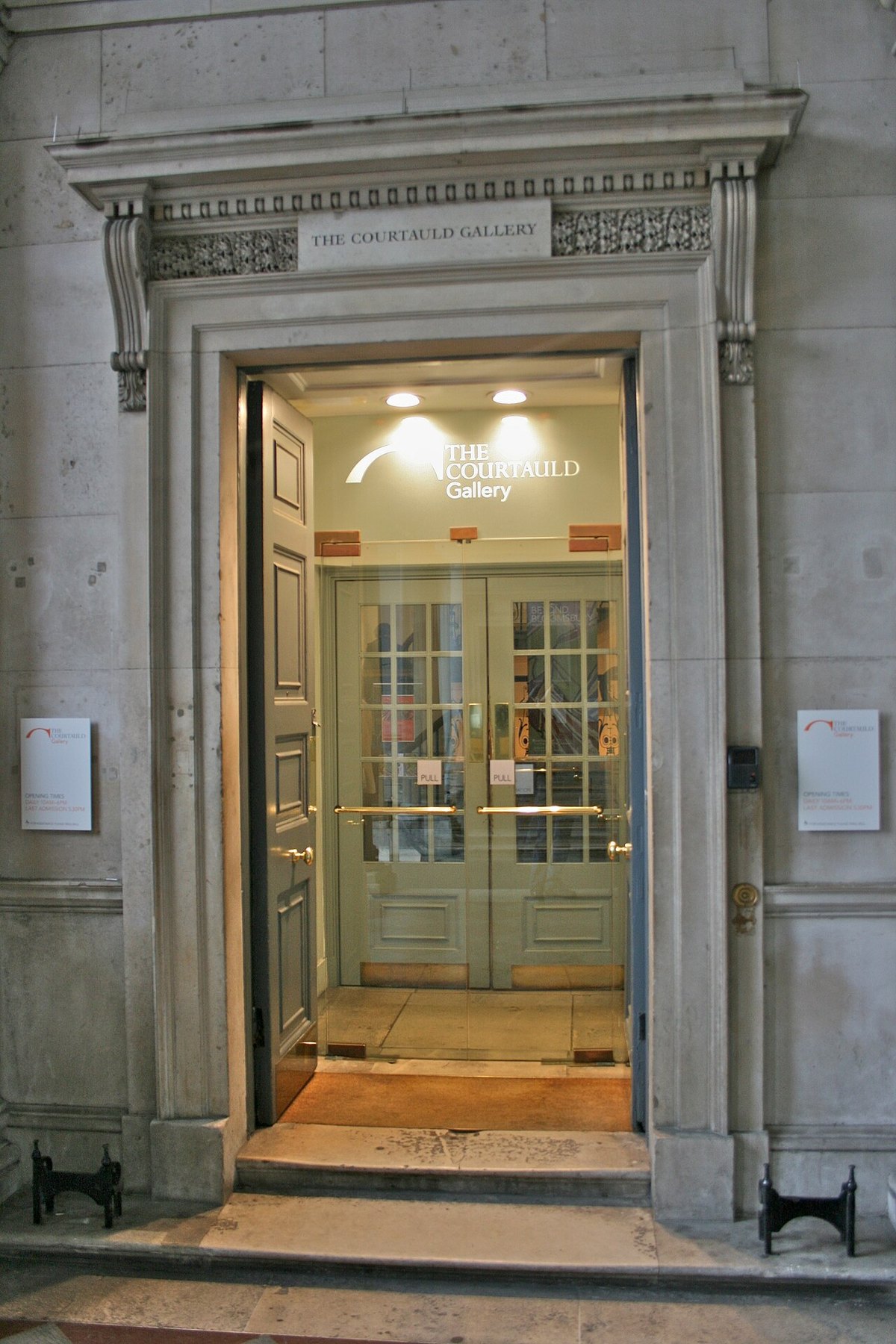 A historic entrance doorway to the Courtauld Gallery.