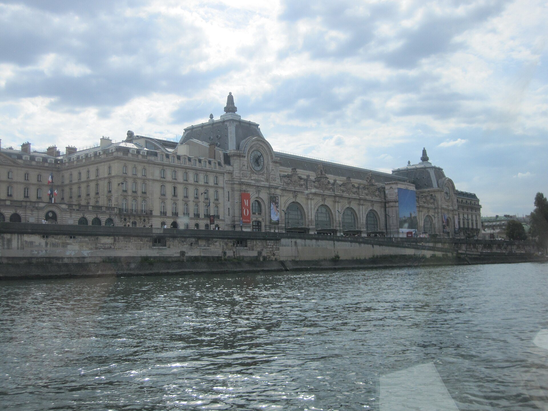 The Musée d'Orsay seen from the Seine, its two great clocks facing the river.