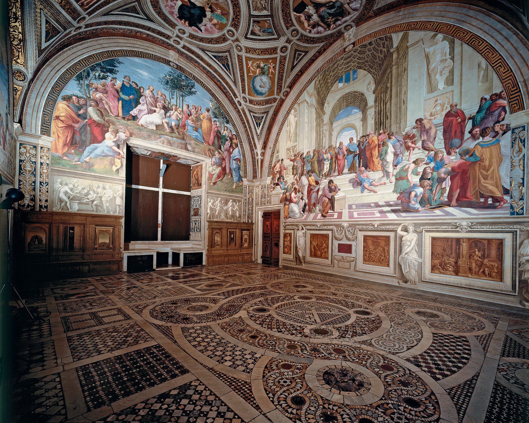The Room of the Segnatura, home of Raphael's School of Athens, in the Vatican Museums.