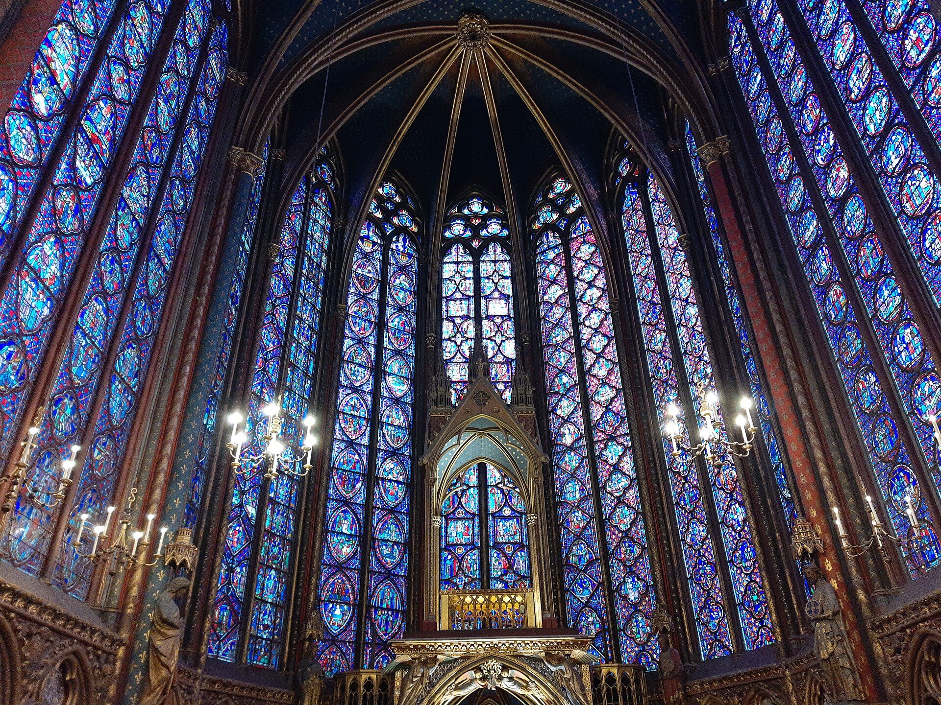 Stained-glass windows of the upper chapel at Sainte-Chapelle.