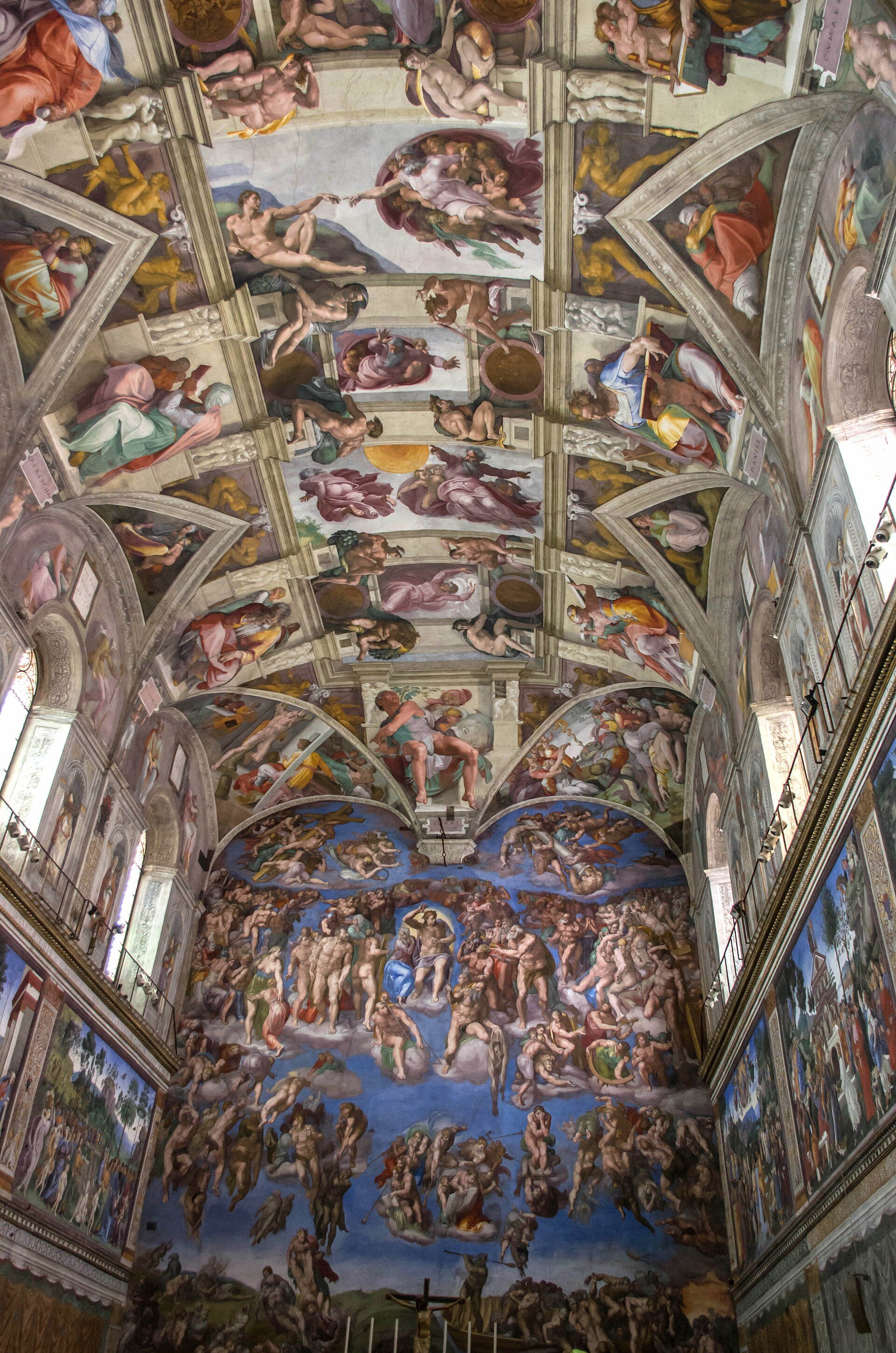 Michelangelo's frescoed ceiling in the Sistine Chapel.