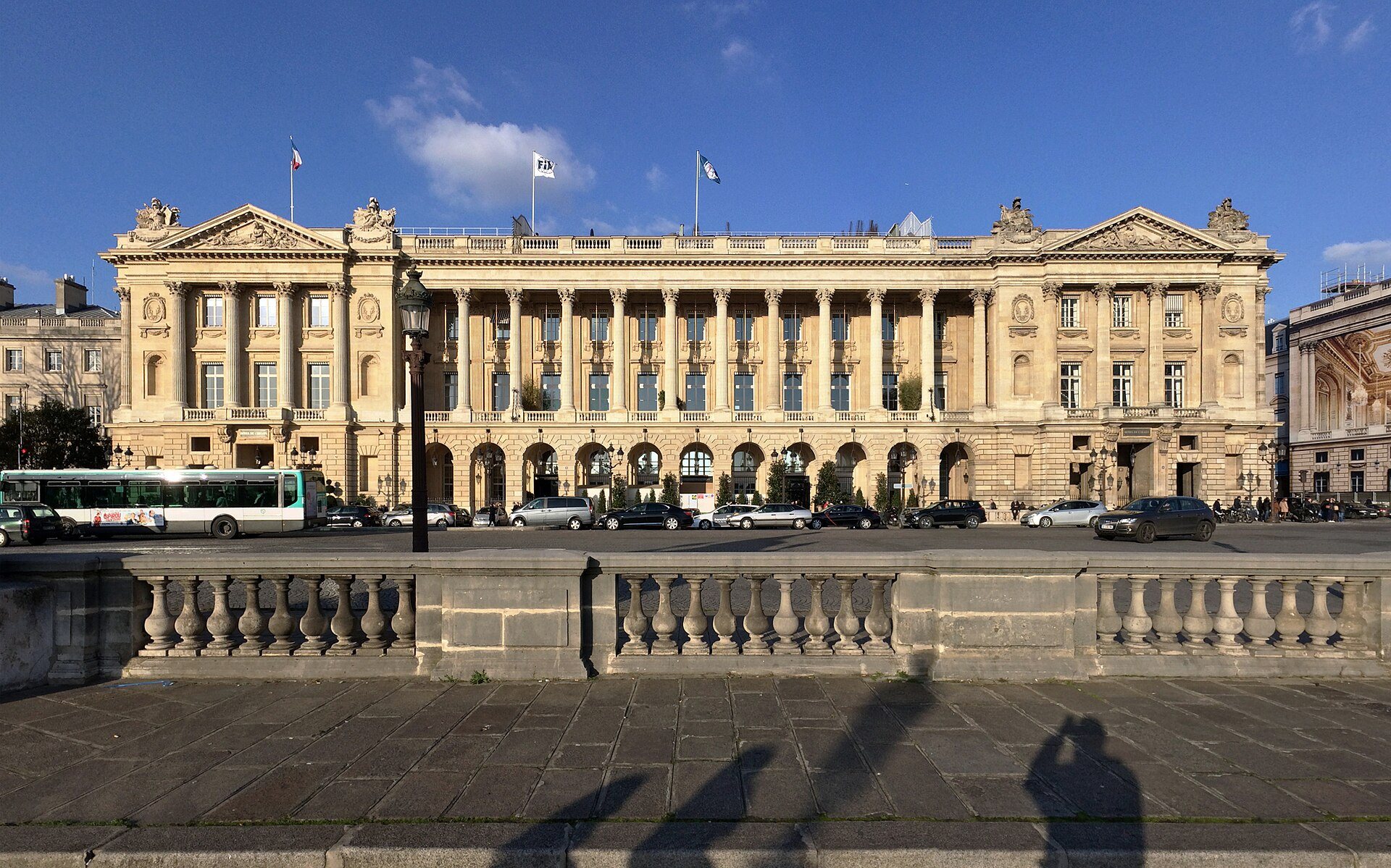 The colonnaded 18th-century facade of the Hôtel de Crillon on Place de la Concorde.