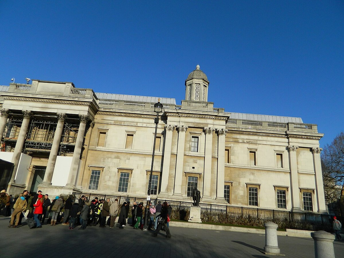 The eastern wing and columns of the National Gallery in London.
