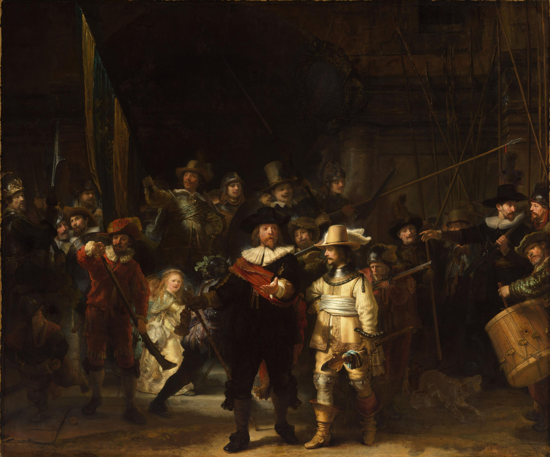 Rembrandt van Rijn’s The Night Watch, a group of Amsterdam civic guards in motion